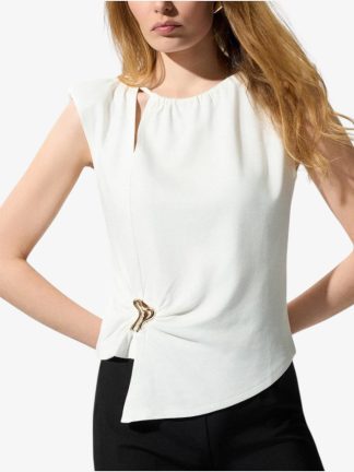 camiseta-mujer-casual-sin-mangas-Blanco-detalle-hebilla