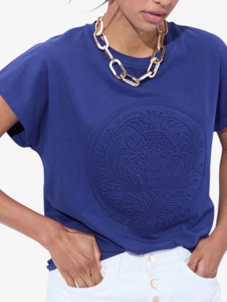 camiseta-mujer-manga-corta-básica-cuello-redondo-Azul-marino