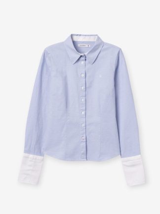 camisa-básica-mujer-Azul-bebe-puños-blancos