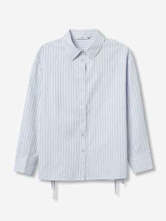 blusa-mujer-raya-Marrón-Azul-bebe-lazo-mangas