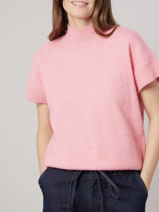 jersey-mujer-liso-manga-corta-Rosa-claro-cuello-perkins