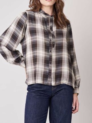 camisa-cuadros-mujer-manga-larga-marron