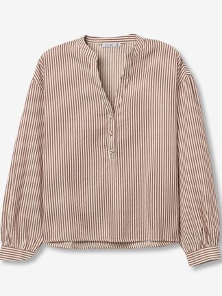camisa-mujer-rayas-Camel-escote-pico
