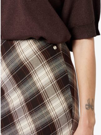 falda-larga-algodón-cuadros-Marrón-mujer
