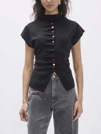 camiseta-negra-mujer-manga-Violante-botones-colores